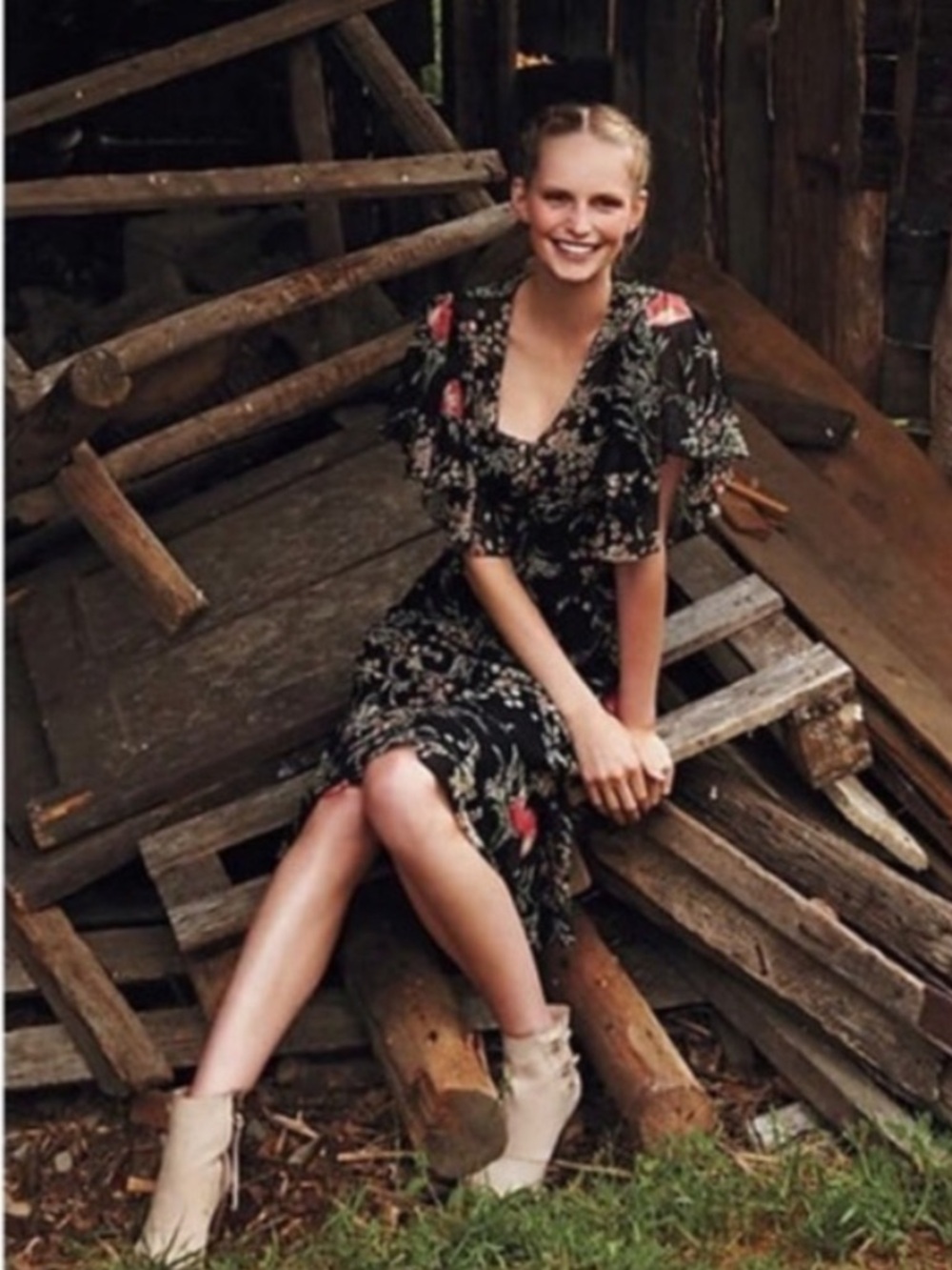 Girls From Savoy Anthropologie Sz 0 Dress Black Floral Sheer Silk Chiffon Gatsby - Picture 2 of 16